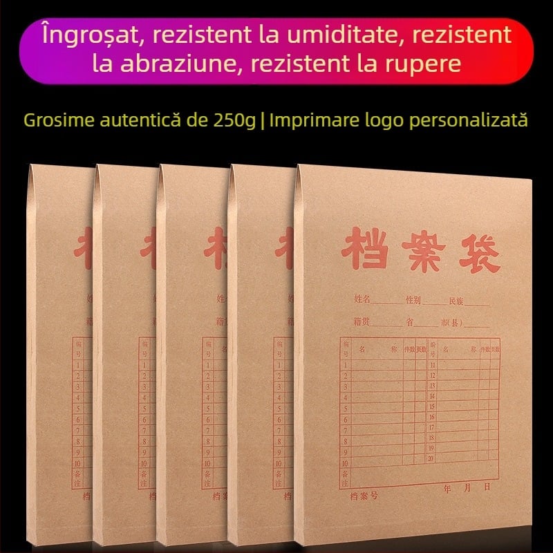 Mapă A4 din hârtie kraft, groasă, pentru documente, cu imprimare a logo-ului