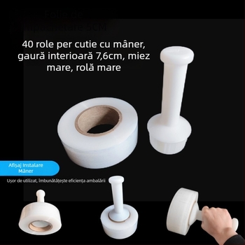 Film de înfășurat manual, lățime 5 cm, autoadeziv, rolă mare PE, mâner din plastic transparent