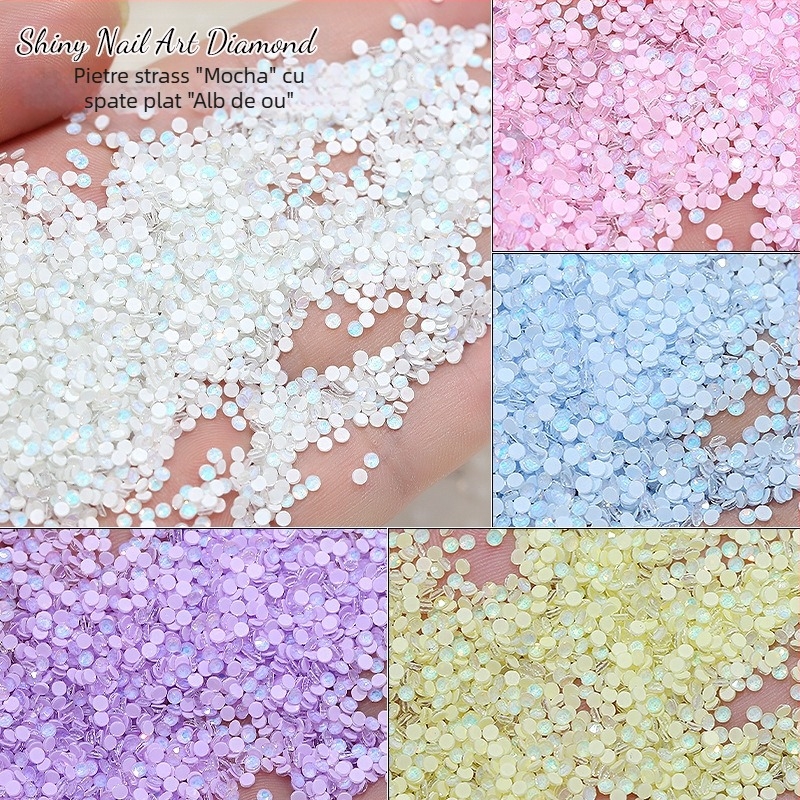 Accesorii noi pentru arta unghiilor cu diamante Mocha din sticlă, diamante rotunde cu bază plată, pentru decor DIY în nuanțe dopamină
