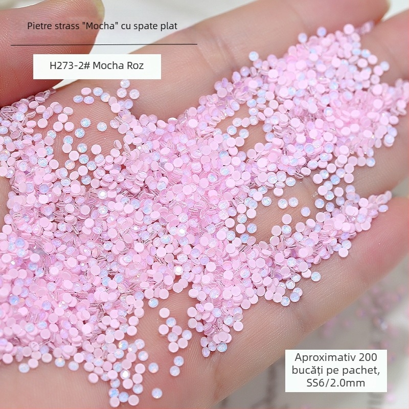 Accesorii noi pentru arta unghiilor cu diamante Mocha din sticlă, diamante rotunde cu bază plată, pentru decor DIY în nuanțe dopamină