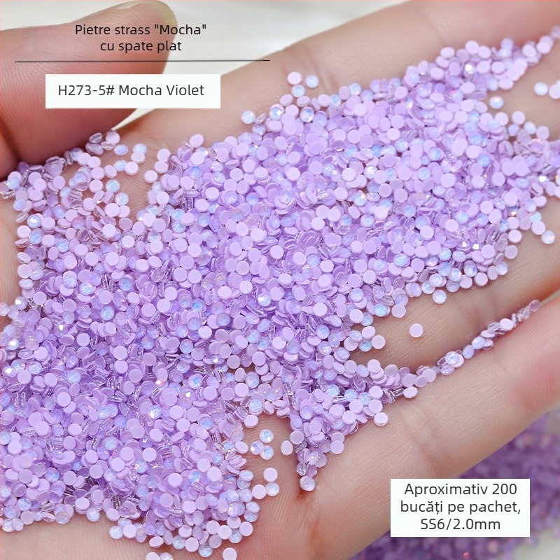 Accesorii noi pentru arta unghiilor cu diamante Mocha din sticlă, diamante rotunde cu bază plată, pentru decor DIY în nuanțe dopamină