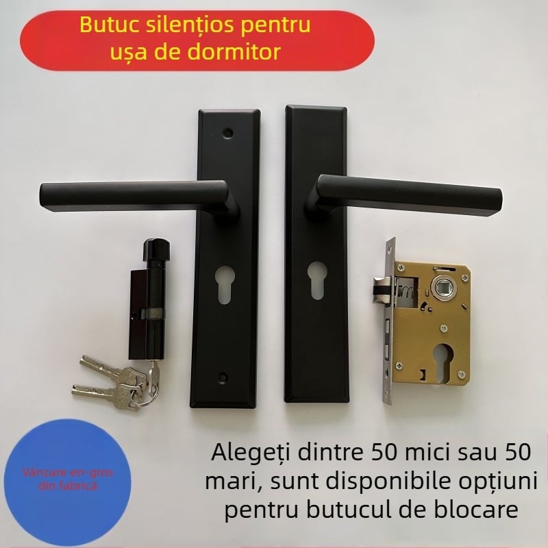Încuietoare magnetică silențioasă pentru uși interioare – set pentru ușa de la dormitor cu mânere din lemn masiv, încuietoare universală divizată