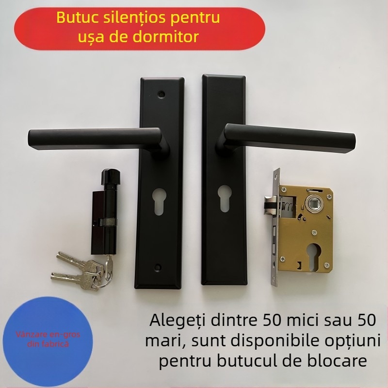 Încuietoare magnetică silențioasă pentru uși interioare – set pentru ușa de la dormitor cu mânere din lemn masiv, încuietoare universală divizată