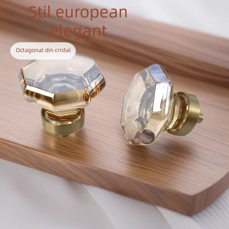 Mâner de dulap din cristal octogonal, stil european, montaj fără găurire