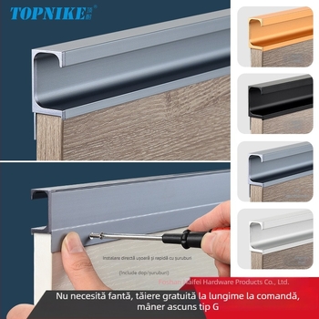 Mâner ascuns pentru ușile dulapurilor, în formă de G, fără găuri, profil din aluminiu extins