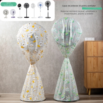 7708PVEA husă circulară din PVC pentru ventilator, design cartoon cu pisicuță și iepuraș