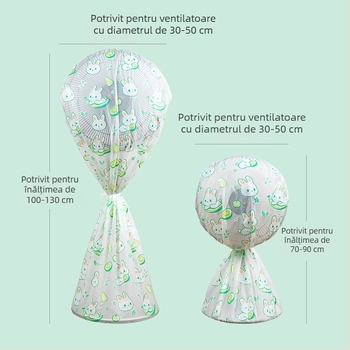 7708PVEA husă circulară din PVC pentru ventilator, design cartoon cu pisicuță și iepuraș