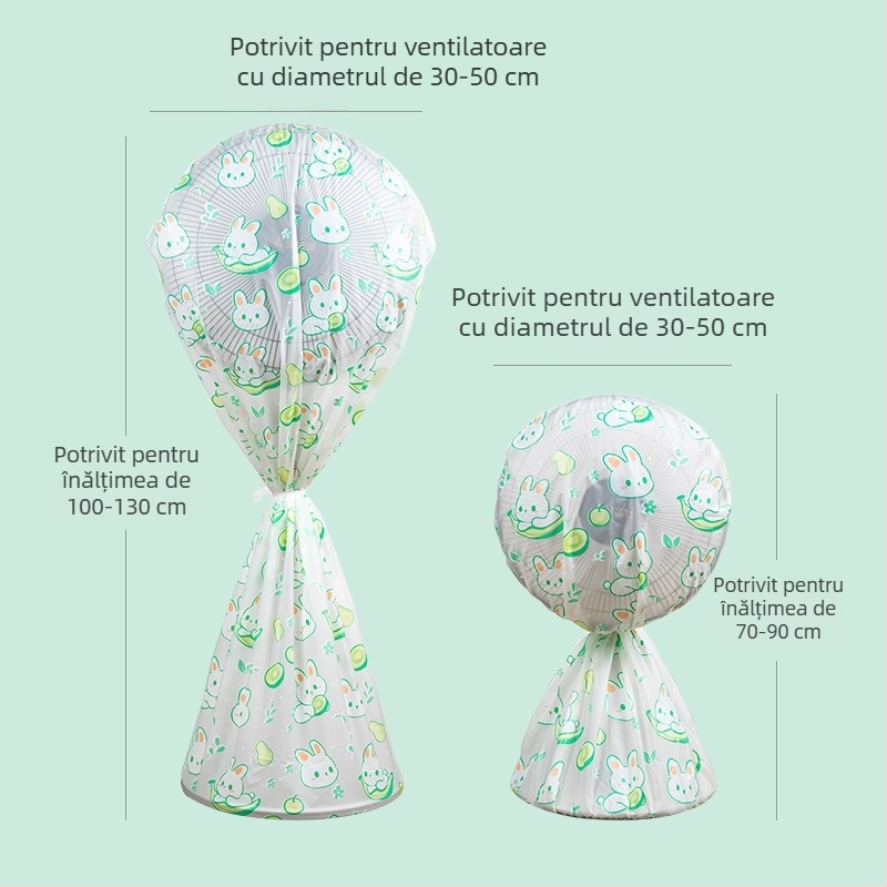 7708PVEA husă circulară din PVC pentru ventilator, design cartoon cu pisicuță și iepuraș