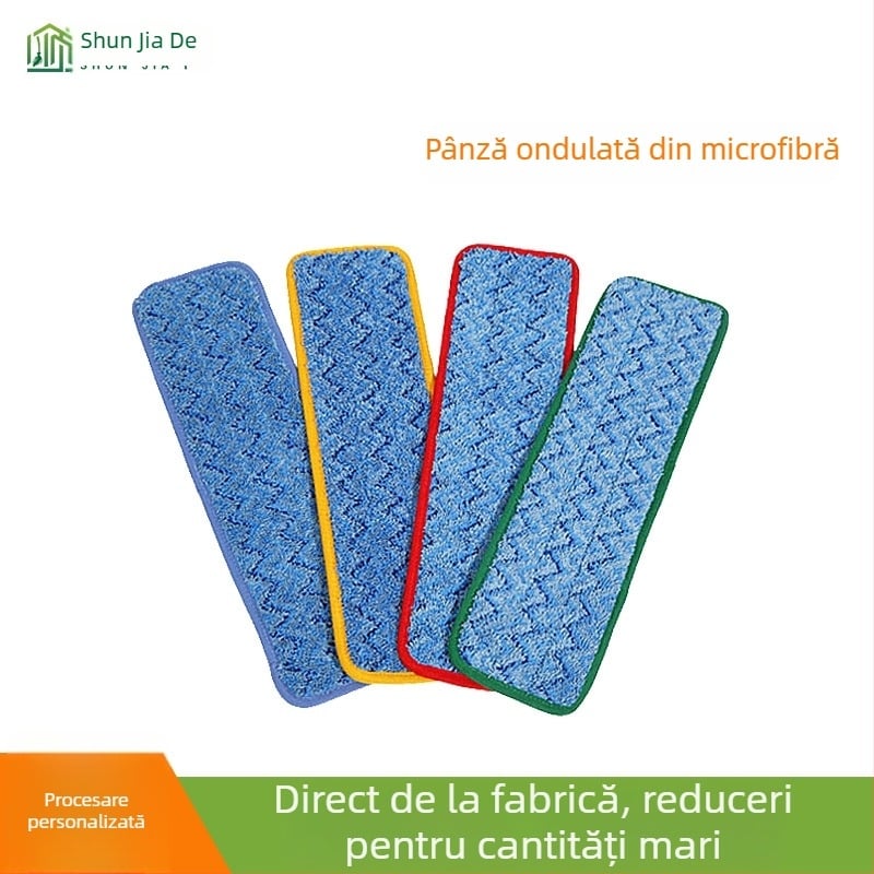 Mop plat cu fibră microfină ultra-fină, țesătură în model în valuri, sistem codificat pe culori, detașabil și lavabil la temperaturi înalte, pentru uz casnic.