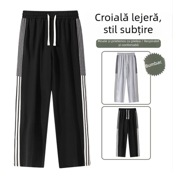 Pantaloni casual cu dungi, stil american, drepți, vară pentru bărbați tineri, ușori, pantaloni sport