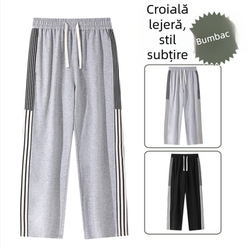 Pantaloni casual cu dungi, stil american, drepți, vară pentru bărbați tineri, ușori, pantaloni sport