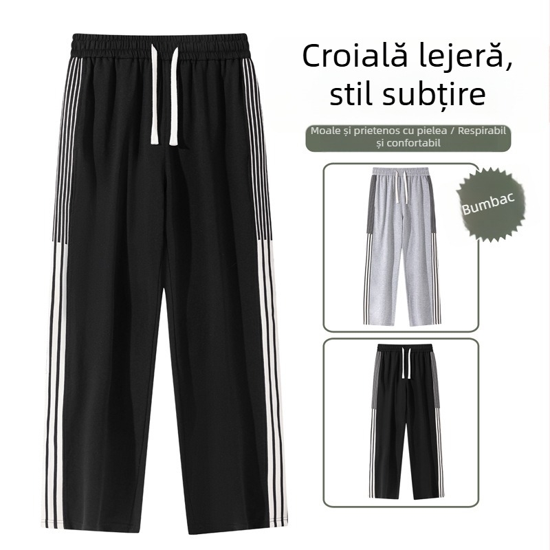 Pantaloni casual cu dungi, stil american, drepți, vară pentru bărbați tineri, ușori, pantaloni sport