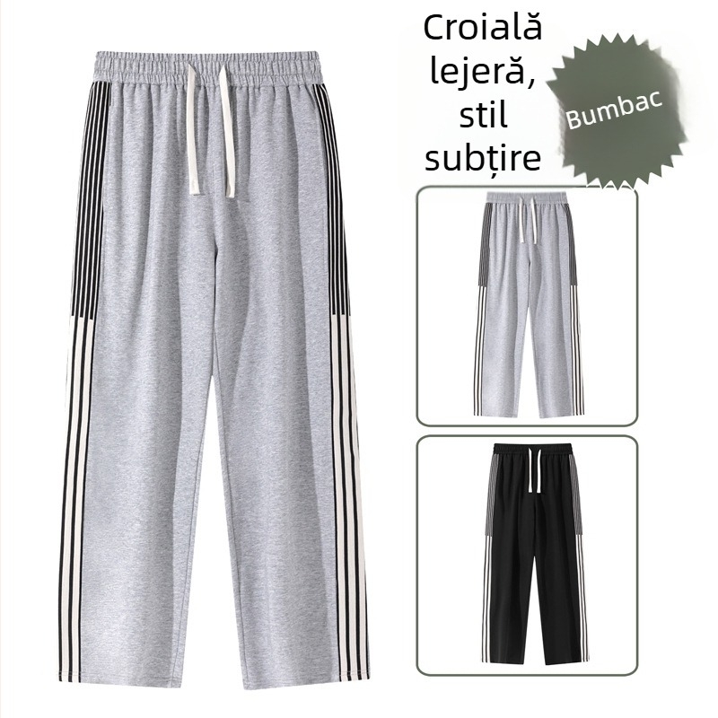 Pantaloni casual cu dungi, stil american, drepți, vară pentru bărbați tineri, ușori, pantaloni sport
