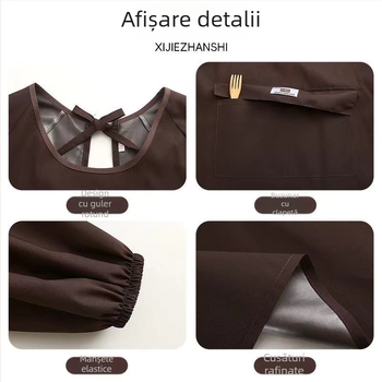 Șorț de bucătar cu mâneci lungi, impermeabil și rezistent la ulei, pentru bucătărie și gătit acasă, cu buzunar mare, îmbrăcăminte de lucru
