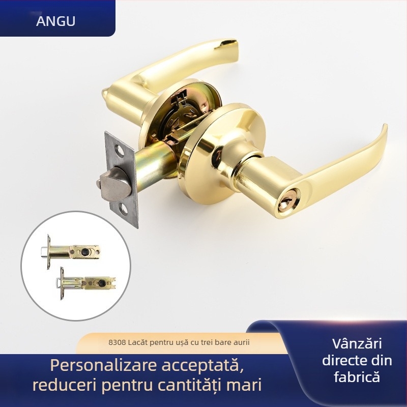 Încuietoare cu mâner auriu pentru ușa de la dormitor, aliaj de aluminiu, încuietoare mecanică cu cheie, stil modern minimalist