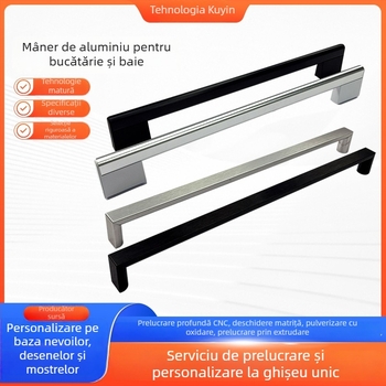 Mâner din aluminiu negru pentru uși, ferestre, dulapuri, garderobe, sertare și dulapuri pentru pantofi, cu lungime extinsă