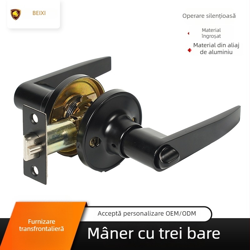 Încuietoare cu mâner din trei tijă pentru uși interioare – dormitor și baie, aliaj de zinc, standard american universal