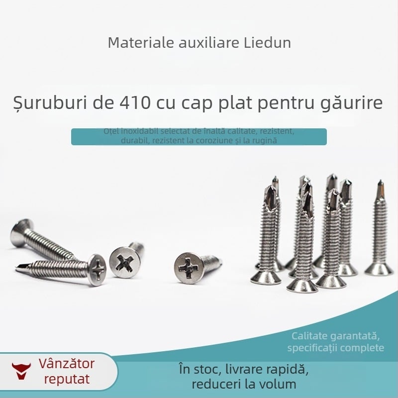 Șuruburi din oțel inoxidabil 410, cap plat, șuruburi autofiletante cu cruce pentru montajul ușilor și ferestrelor