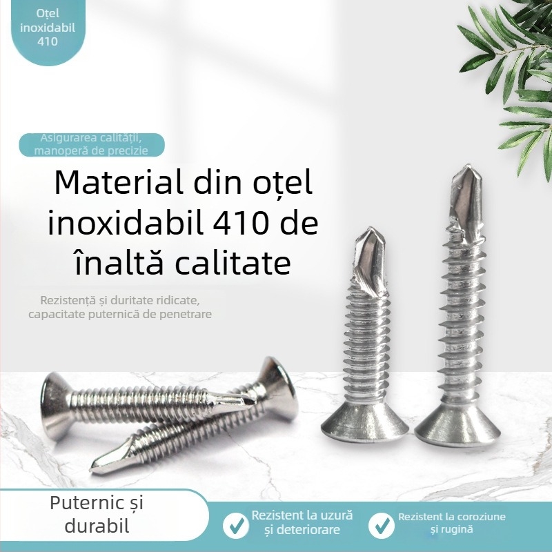 Șuruburi din oțel inoxidabil 410, cap plat, șuruburi autofiletante cu cruce pentru montajul ușilor și ferestrelor
