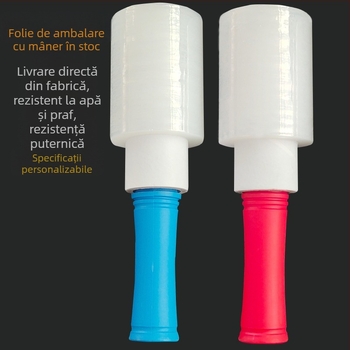 Film stretch transparent PE/LDPE cu mâner din plastic, rolă mică autoadezivă pentru ambalare