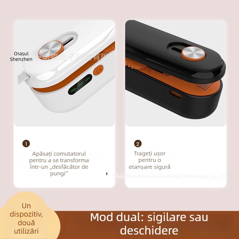 Mașină de sigilat compactă, reîncărcabilă, cu trei niveluri de temperatură, pentru pungi de gustări de uz casnic; sigilator pentru pungi din plastic, sigilare manuală pentru prospețime