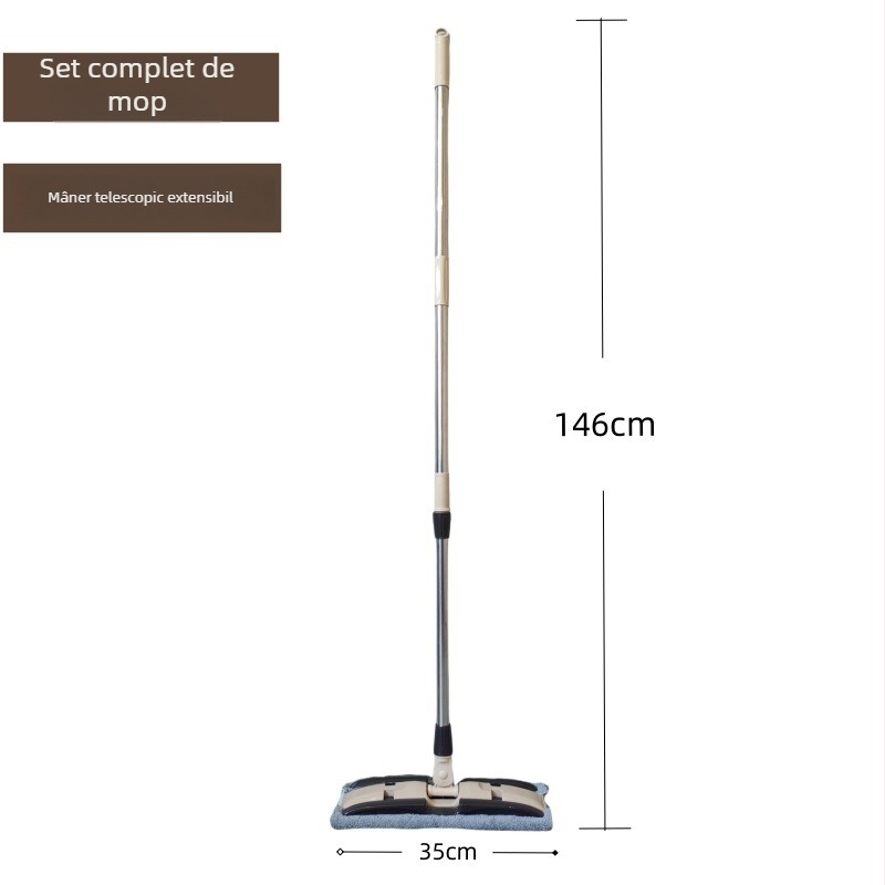 Langjing mop plat cu mâner extensibil, rotație de 360°, țesătură detașabilă, curățare uscată și umedă, pentru podele din lemn, microfibră
