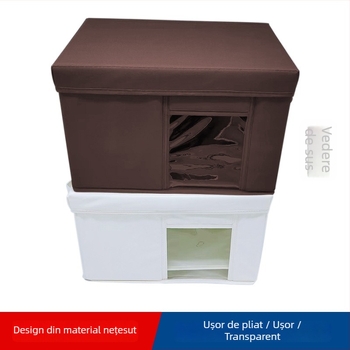 Cutie de depozitare pentru garderobă, cu sertar, din material Oxford, cu fereastră transparentă, capac, pliabilă, pentru haine, pantaloni și jucării