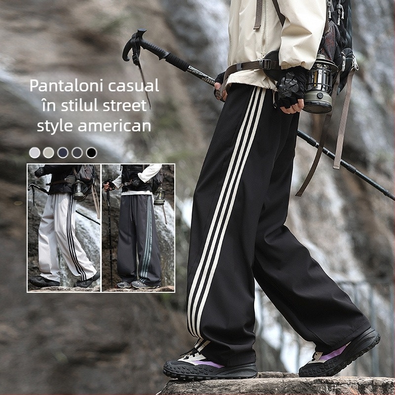 Pantaloni de trening largi, în stil american, cu trei dungi, unisex, casual, toamnă-iarnă