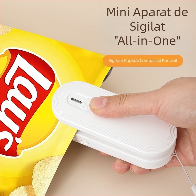Mașină mini pentru sigilat gustări, 2 în 1 tăiere și sigilare, sigiliu vid portabil reîncărcabil pentru uz casnic