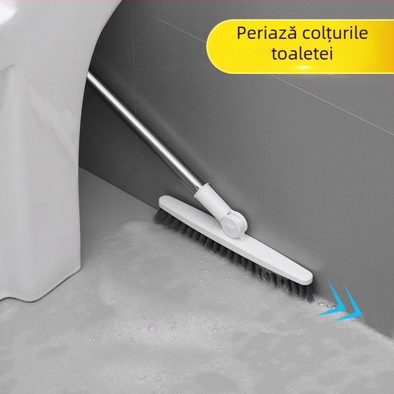 Perie de podea cu mâner lung și peri rigizi, pentru rosturi între plăci și curățenie în baie, ajunge în colțuri greu accesibile și în jurul toaletei.