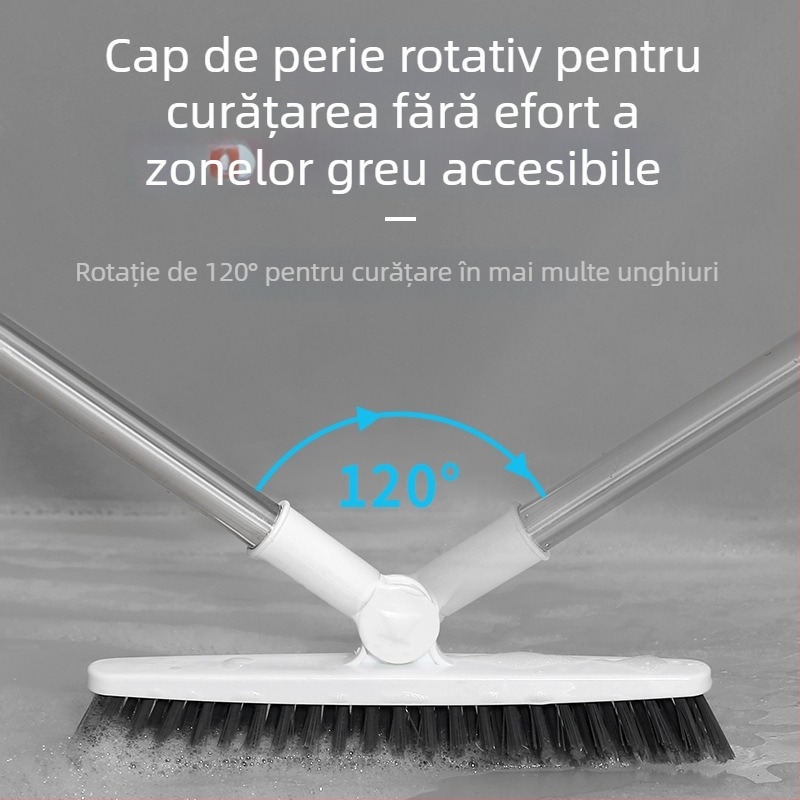 Perie de podea cu mâner lung și peri rigizi, pentru rosturi între plăci și curățenie în baie, ajunge în colțuri greu accesibile și în jurul toaletei.