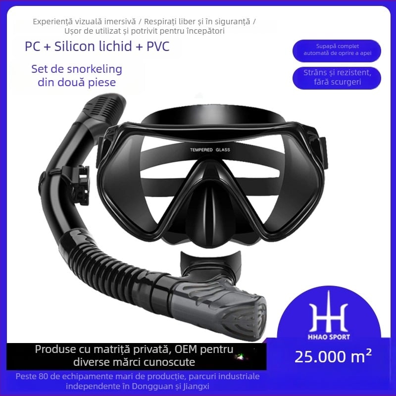 Mască de snorkeling din silicon, cadru mare – set din două piese, unisex