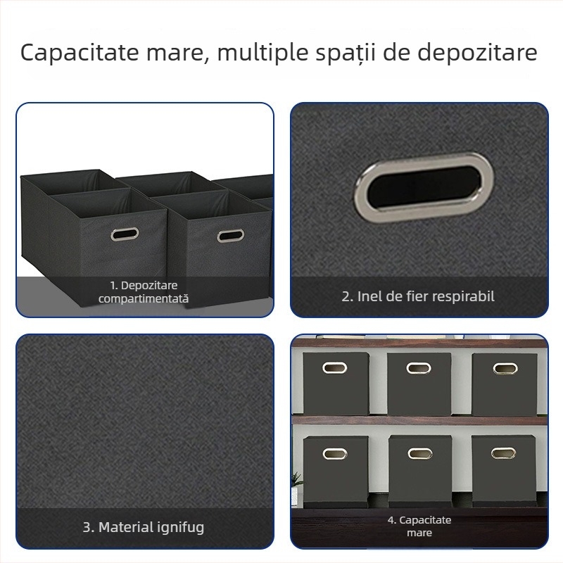 Cutie de depozitare din material nețesut, neagră, pliabilă, fără capac, pentru haine și pantaloni, organizare acasă, personalizabilă