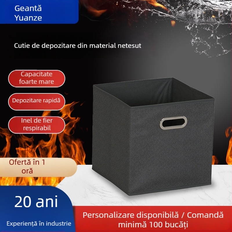 Cutie de depozitare din material nețesut, neagră, pliabilă, fără capac, pentru haine și pantaloni, organizare acasă, personalizabilă