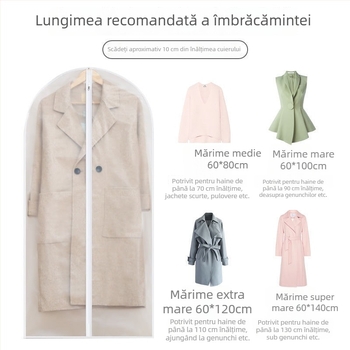 Geantă de haine transparentă, complet închisă, pentru umeraș – protecție împotriva prafului pentru paltoane și costume în garderoba de acasă