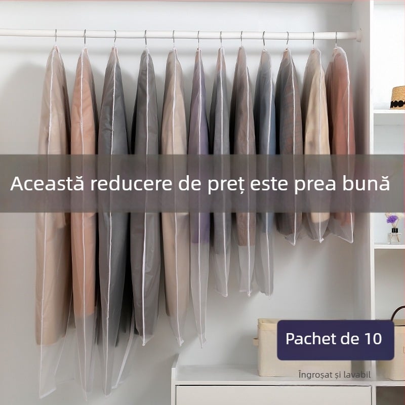 Geantă de haine transparentă, complet închisă, pentru umeraș – protecție împotriva prafului pentru paltoane și costume în garderoba de acasă