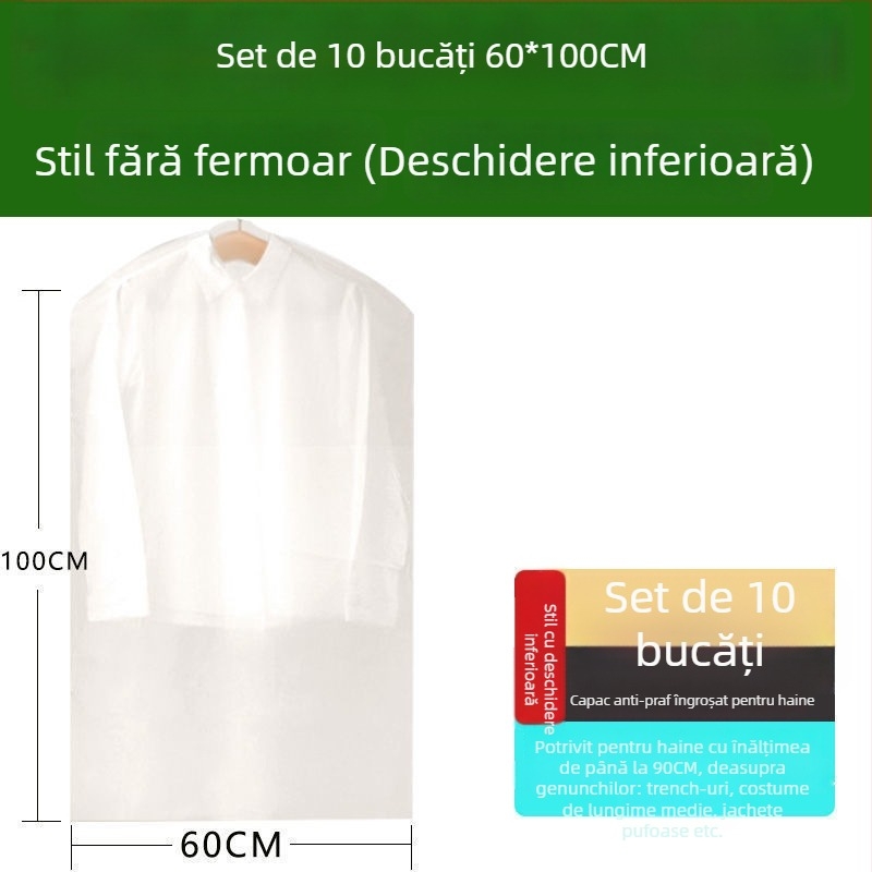 Geantă de haine transparentă, complet închisă, pentru umeraș – protecție împotriva prafului pentru paltoane și costume în garderoba de acasă