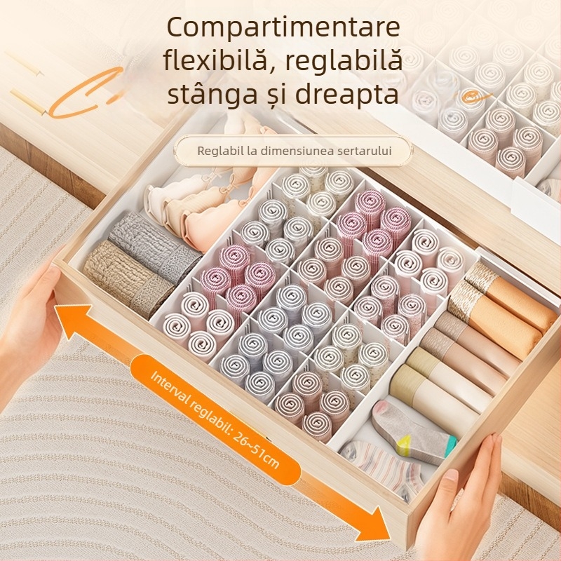 Organizator telescopic 3 în 1 pentru șosete, sutiene și lenjerie – cutie de depozitare pentru garderobă