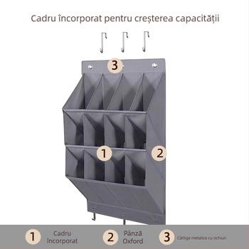 Organizator din Oxford pentru pantofi și accesorii, cu compartimente în mai multe niveluri, montat pe ușă