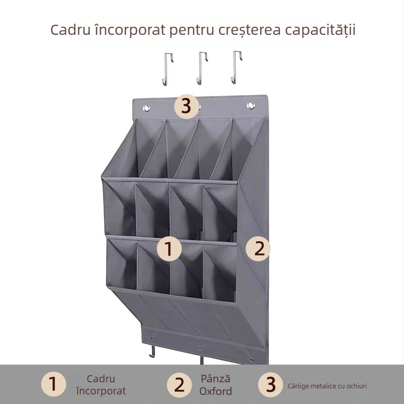 Organizator din Oxford pentru pantofi și accesorii, cu compartimente în mai multe niveluri, montat pe ușă