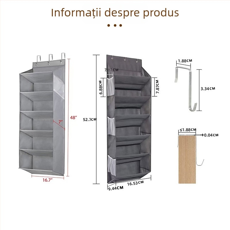 Organizator din Oxford pentru pantofi și accesorii, cu compartimente în mai multe niveluri, montat pe ușă