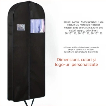 Husă de protecție împotriva prafului pentru haine cu fereastră transparentă, portabilă pentru călătorii de afaceri, husă pentru costum și paltoane