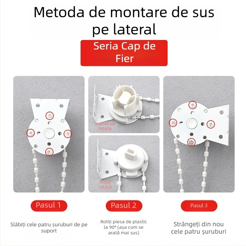 Accesorii pentru rulouri cu mărgele de tracțiune, cap din fier al axului rotativ, șnur de tracțiune îngroșat, set de suporturi pentru jaluzele