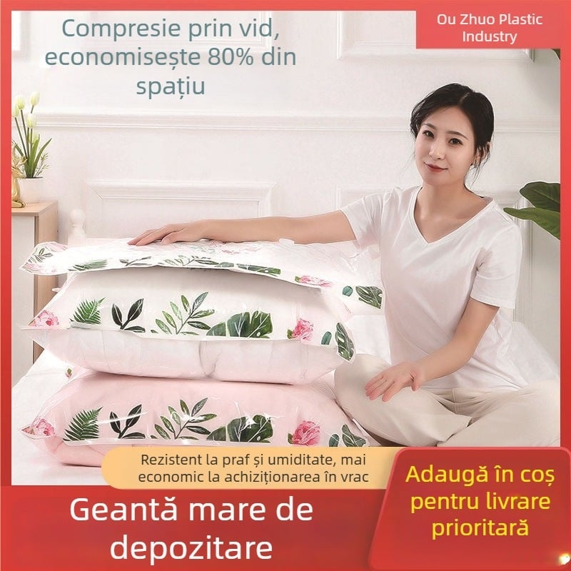 Pungi vid pentru comprimare haine și pilotă, material PA+PE, model OZSND076