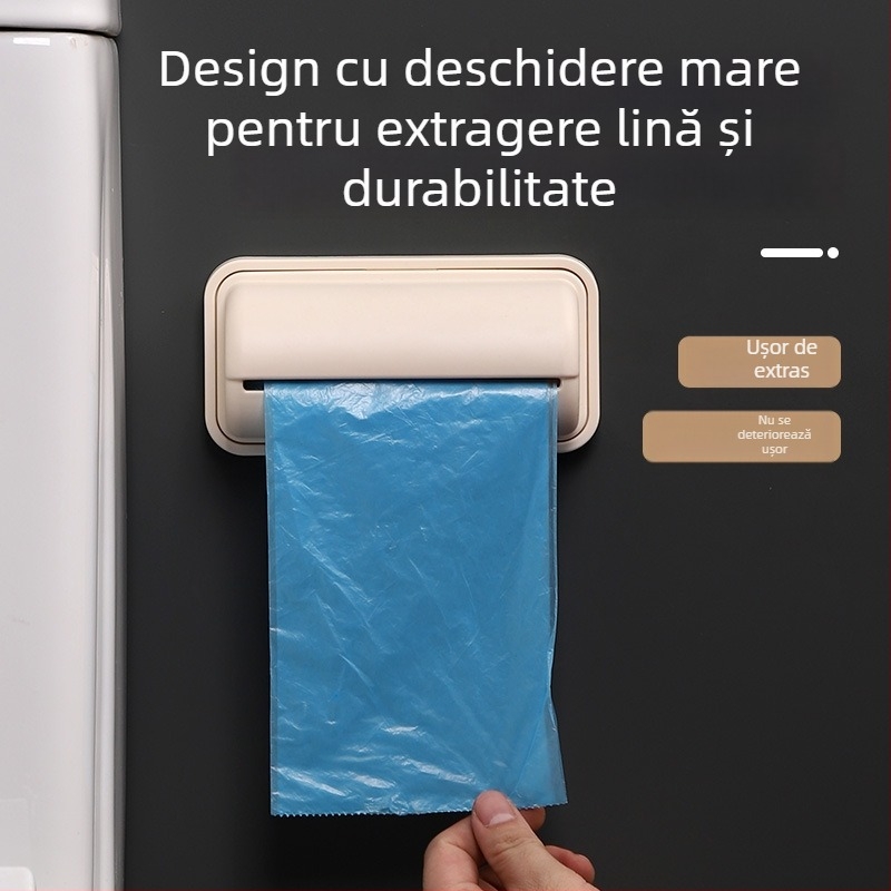 Suport montat pe perete pentru pungile de plastic de bucătărie, cu recipient de depozitare detașabil