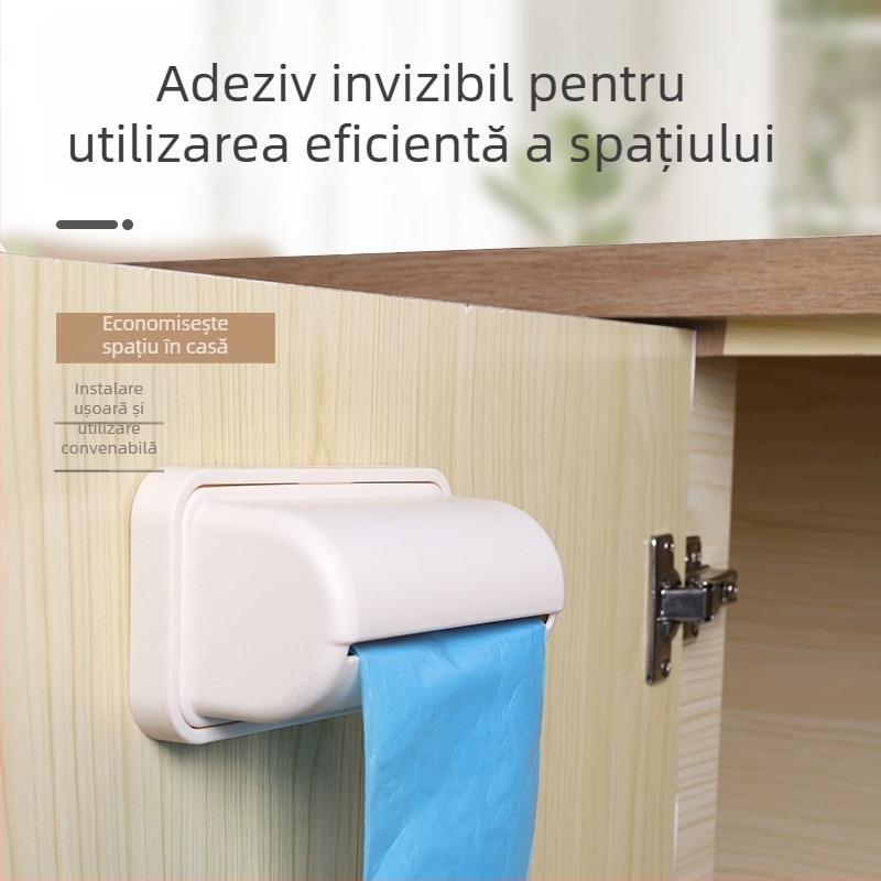 Suport montat pe perete pentru pungile de plastic de bucătărie, cu recipient de depozitare detașabil