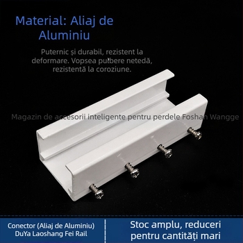 Conector extern pentru șina de perdele electrice din aliaj de aluminiu — alb, include 4 șuruburi, pentru suspendare
