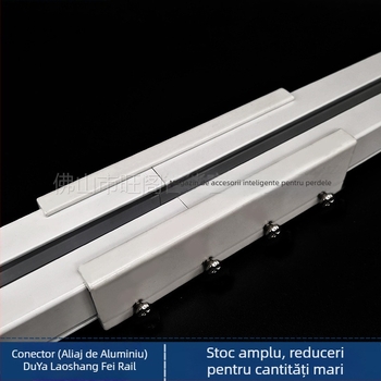 Conector extern pentru șina de perdele electrice din aliaj de aluminiu — alb, include 4 șuruburi, pentru suspendare