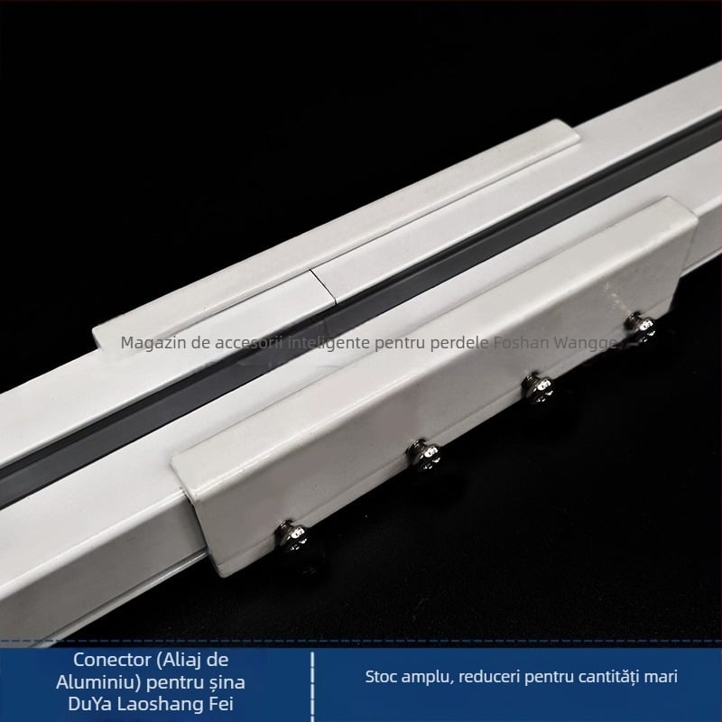 Conector extern pentru șina de perdele electrice din aliaj de aluminiu — alb, include 4 șuruburi, pentru suspendare