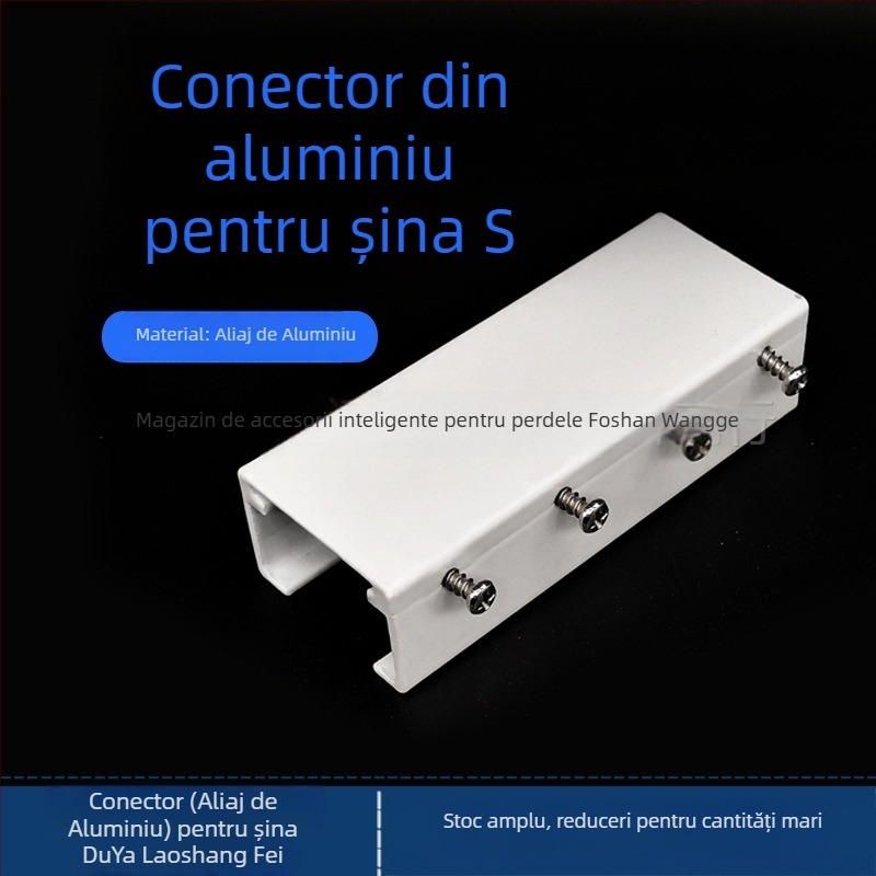 Conector extern pentru șina de perdele electrice din aliaj de aluminiu — alb, include 4 șuruburi, pentru suspendare